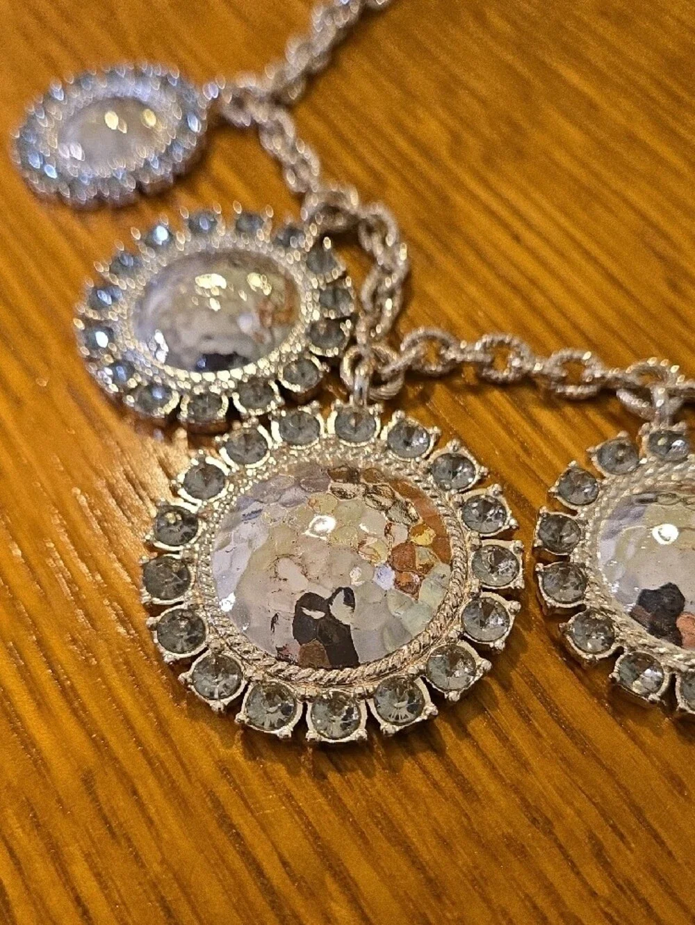 WH/BM Silver Disc Statement Necklace with Crystal Accents